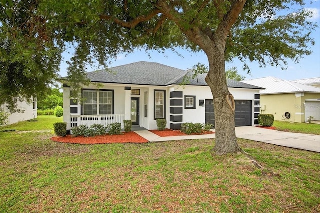 1760 Mountclair Ct, Mount Dora, FL 32757 - view of front of home with a garage, concrete driveway, a front yard, stucco siding, and a porch