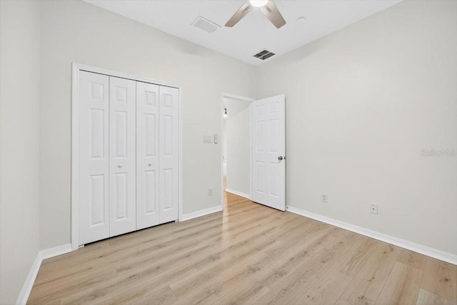 1760 Mountclair Ct, Mount Dora, FL 32757 - unfurnished bedroom featuring light wood-style flooring, a closet, and a ceiling fan