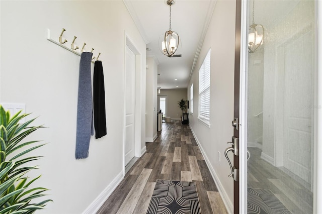 2405 W N B St Unit 1, Tampa, FL 33609 - hallway featuring wood finished floors, a chandelier, french doors, and crown molding