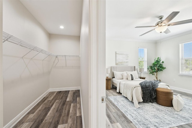 2405 W N B St Unit 1, Tampa, FL 33609 - bedroom with wood finished floors, ornamental molding, ceiling fan, and recessed lighting