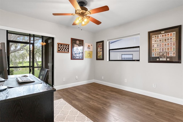 200 Gretchen Ct, Oldsmar, FL 34677 - unfurnished office with ceiling fan and wood finished floors