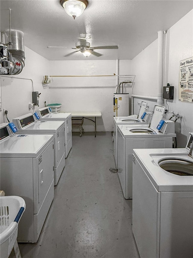 2460 Persian Dr Unit 44, Clearwater, FL 33763 - shared laundry room with washing machine and dryer, water heater, ceiling fan, and a textured ceiling