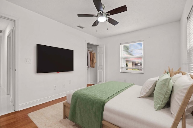 210 Lake Hobbs Rd, Lutz, FL 33548 - bedroom with wood finished floors, a ceiling fan, and a walk in closet