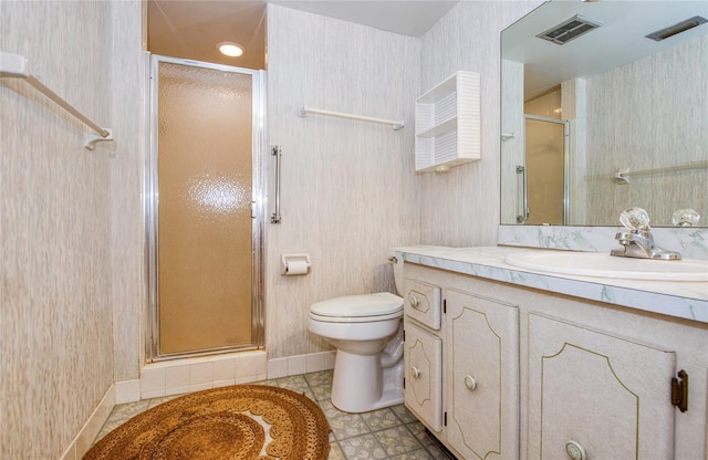 2206 Cordova Grn Unit 2206, Seminole, FL 33777 - full bath with a shower stall, vanity, wallpapered walls, and tile patterned floors