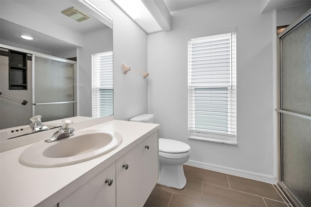 3612 Covington Dr, Holiday, FL 34691 - full bathroom with vanity, a shower with shower door, and tile patterned flooring
