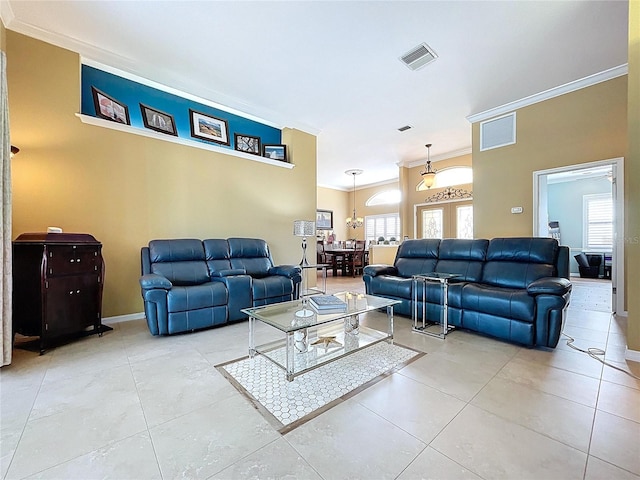 1358 Forestedge Blvd, Oldsmar, FL 34677 - living area with ornamental molding and light tile patterned floors