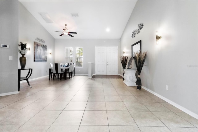 317 Royal Bonnet Dr, Apollo Beach, FL 33572 - entrance foyer with vaulted ceiling, light tile patterned flooring, and ceiling fan