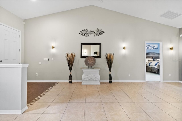 317 Royal Bonnet Dr, Apollo Beach, FL 33572 - hall featuring light tile patterned floors and lofted ceiling