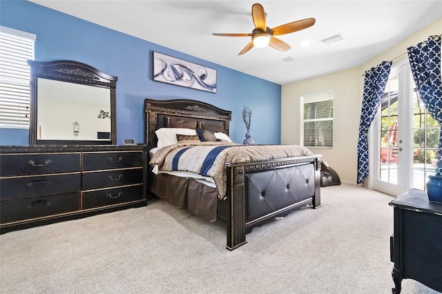 317 Royal Bonnet Dr, Apollo Beach, FL 33572 - bedroom featuring access to outside, carpet floors, and ceiling fan