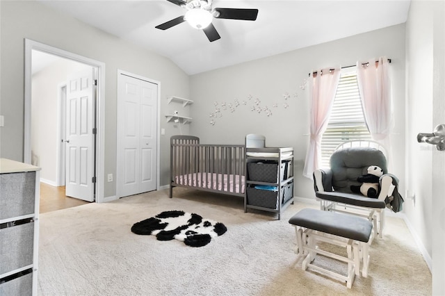 317 Royal Bonnet Dr, Apollo Beach, FL 33572 - bedroom with carpet floors, vaulted ceiling, ceiling fan, and a closet