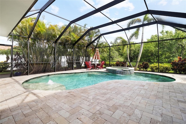 317 Royal Bonnet Dr, Apollo Beach, FL 33572 - view of pool with a patio area, a pool with connected hot tub, and glass enclosure