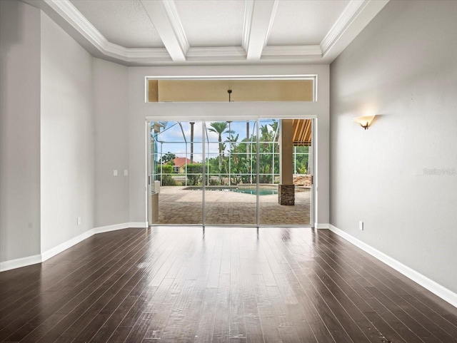 4521 Cheval Blvd, Lutz, FL 33558 - empty room with hardwood / wood-style floors, crown molding, beamed ceiling, and coffered ceiling