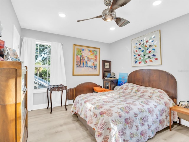 4915 S Rd, New Port Richey, FL 34652 - bedroom featuring light wood-type flooring, recessed lighting, and a ceiling fan