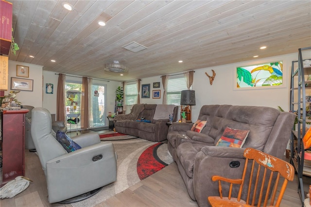 33 Cypress Dr, Palm Harbor, FL 34684 - living room featuring wood finished floors, wood ceiling, and recessed lighting