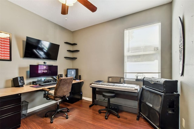 2009 Raven Manor Dr, Dover, FL 33527 - office space with a ceiling fan and dark wood-style floors