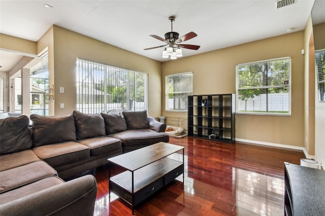 2009 Raven Manor Dr, Dover, FL 33527 - living area featuring a ceiling fan, plenty of natural light, and wood finished floors