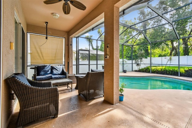 2009 Raven Manor Dr, Dover, FL 33527 - view of pool featuring a patio area, outdoor lounge area, ceiling fan, and a lanai