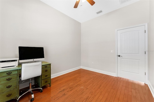 2702 Rogers Ranch Rd, Lithia, FL 33547 - unfurnished office featuring a ceiling fan, light wood-style flooring, and lofted ceiling