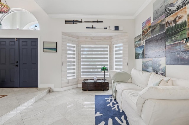 17001 NW 20th St, Pembroke Pines, FL 33028 - living room featuring marble finish floors and crown molding