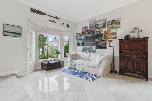17001 NW 20th St, Pembroke Pines, FL 33028 - living area featuring marble tiled floors and ornamental molding
