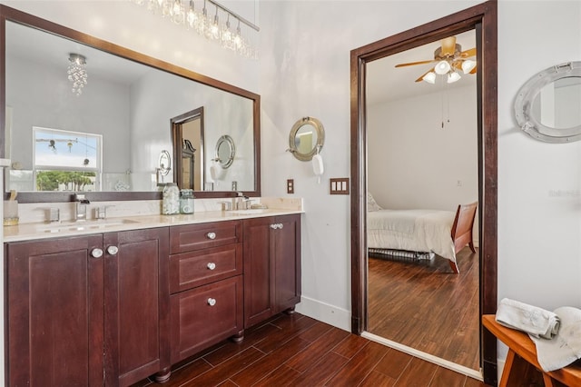 17001 NW 20th St, Pembroke Pines, FL 33028 - bathroom featuring ensuite bathroom, wood finished floors, ceiling fan, and double vanity