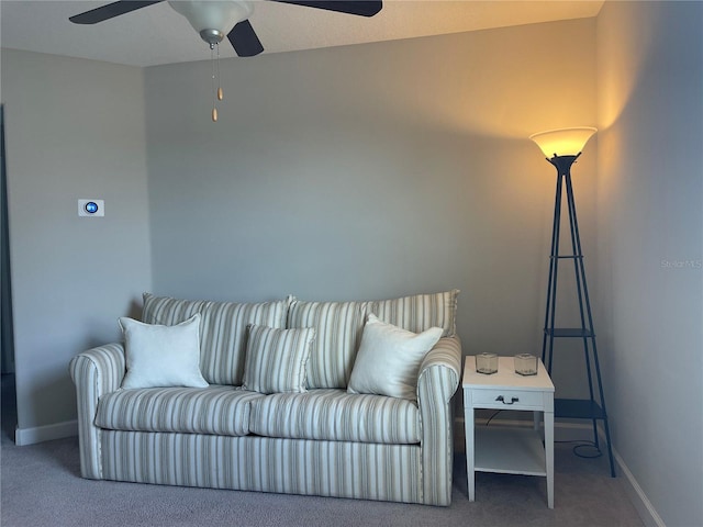1596 Ludington Ave, Wesley Chapel, FL 33543 - carpeted living room with a ceiling fan and baseboards