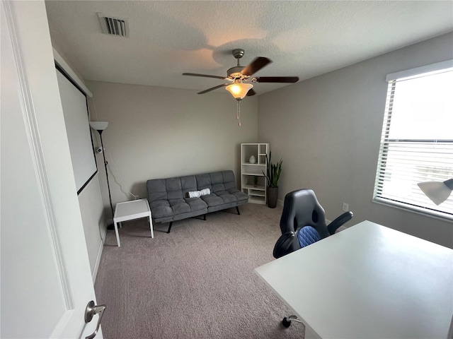 1596 Ludington Ave, Wesley Chapel, FL 33543 - carpeted home office with ceiling fan and a textured ceiling