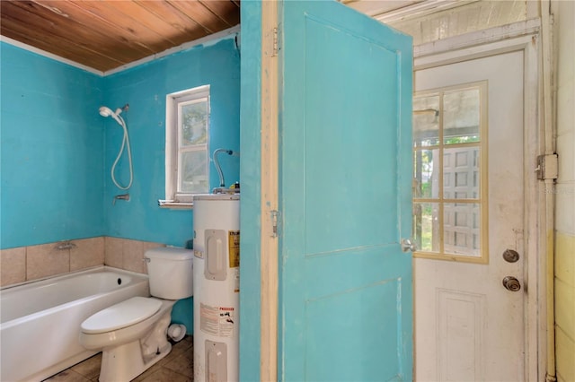 603 Clay Ct, Brandon, FL 33510 - bathroom with water heater, tile patterned flooring, plenty of natural light, wood ceiling, and washtub / shower combination