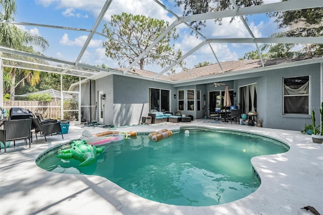 7224 Yardley Way, Tampa, FL 33647 - view of pool featuring an outdoor living space, a patio area, and a ceiling fan