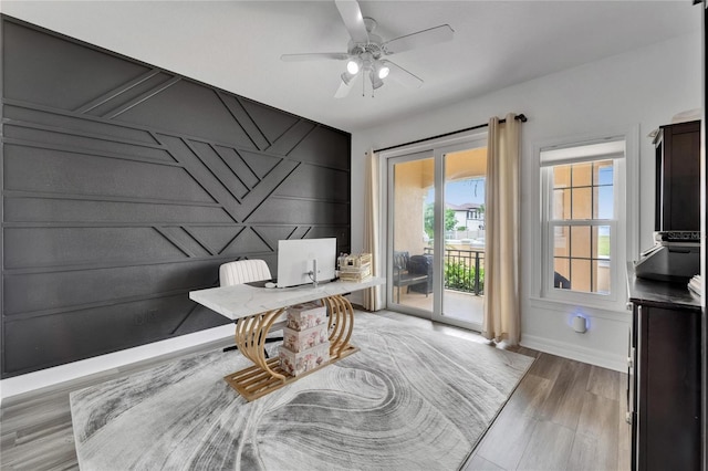 6412 Mayra Shores Ln, Apollo Beach, FL 33572 - office space with a ceiling fan and light wood finished floors