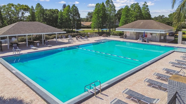 11304 Plumtree Ct, Riverview, FL 33579 - community pool featuring a gazebo, a patio, and view of wooded area