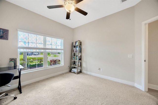 18125 Roseate Dr, Lutz, FL 33558 - office featuring light carpet and ceiling fan