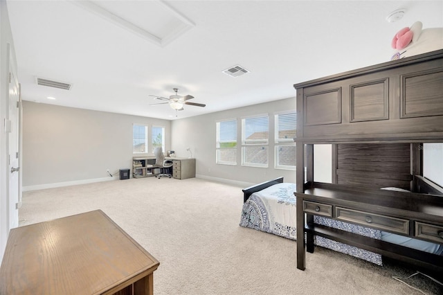 18125 Roseate Dr, Lutz, FL 33558 - bedroom featuring carpet, a desk, attic access, ceiling fan, and recessed lighting