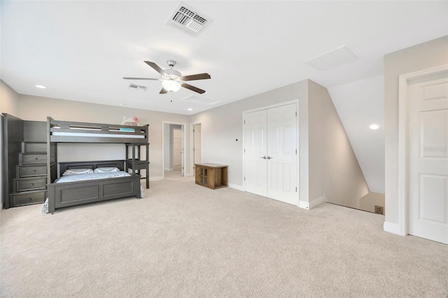 18125 Roseate Dr, Lutz, FL 33558 - bedroom with carpet, ceiling fan, recessed lighting, and a closet