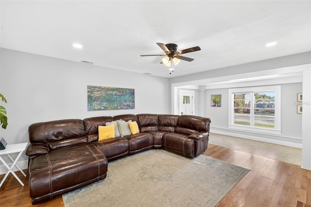 4820 8th Ave S, Saint Petersburg, FL 33711 - living room with wood finished floors, a ceiling fan, and recessed lighting
