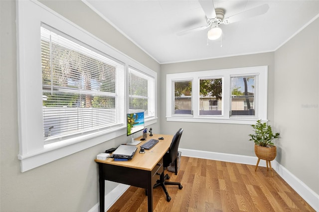 4820 8th Ave S, Saint Petersburg, FL 33711 - office featuring light wood finished floors, ceiling fan, and ornamental molding