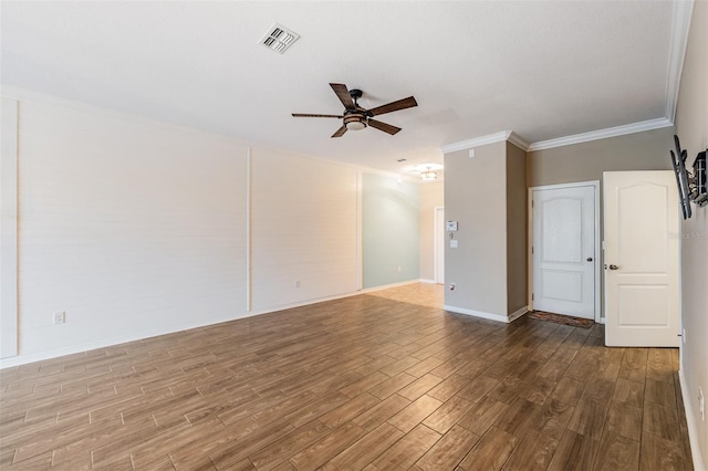 12039 Greengate Dr, Hudson, FL 34669 - unfurnished room featuring a ceiling fan, ornamental molding, and wood finished floors