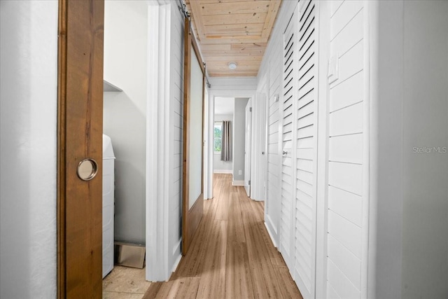 12046 W Gulf Breeze Ct, Crystal River, FL 34429 - corridor featuring wood ceiling and light wood-style flooring