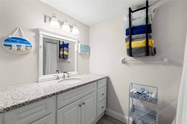 1370 Heather Ridge Blvd Unit 105, Dunedin, FL 34698 - full bathroom with vanity, a textured ceiling, and a shower with curtain