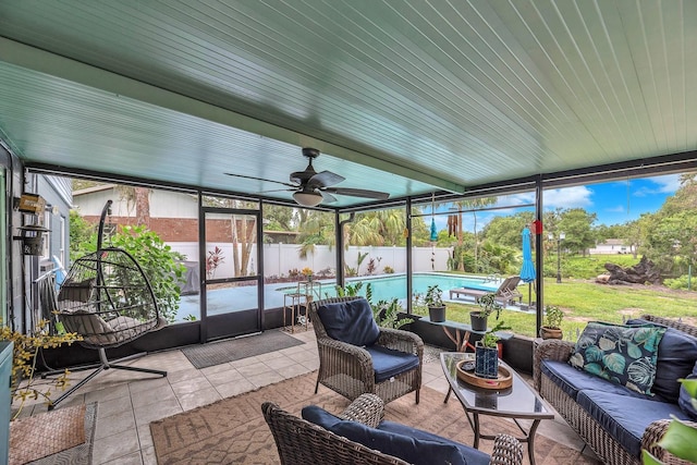 3731 Southview Dr, Brandon, FL 33511 - sunroom / solarium with an outdoor hangout area, a ceiling fan, and healthy amount of natural light