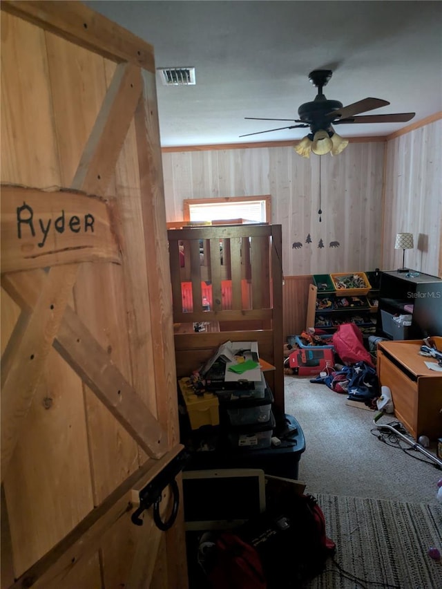 2833 SW Wilson Springs Rd, Fort White, FL 32038 - interior space with wood walls and ceiling fan
