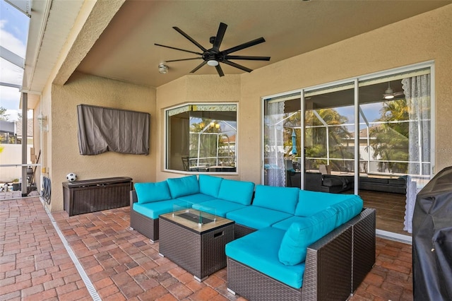 22623 Cliffside Way, Land O Lakes, FL 34639 - view of patio / terrace featuring outdoor lounge area, ceiling fan, and a grill