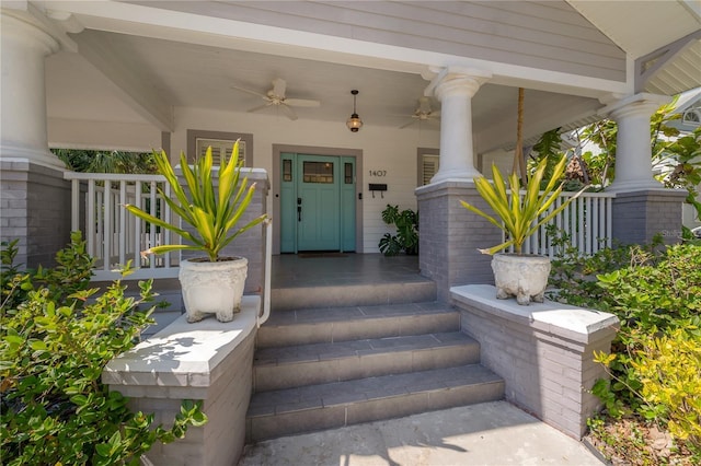 1407 S Moody Ave, Tampa, FL 33629 - view of exterior entry with covered porch and ceiling fan