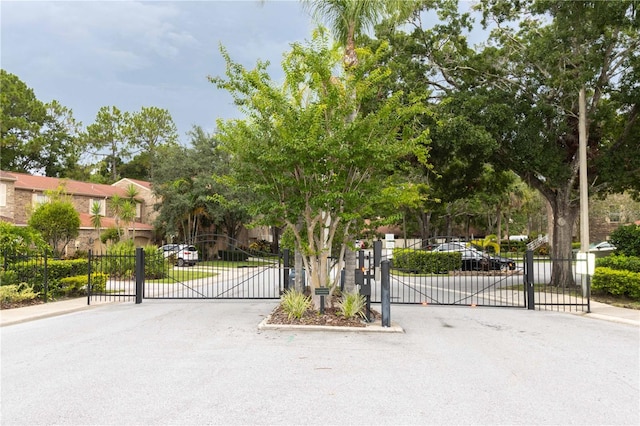 4117 Daventry Ln, Palm Harbor, FL 34685 - view of asphalt street featuring a gate, a gated entry, curbs, and sidewalks