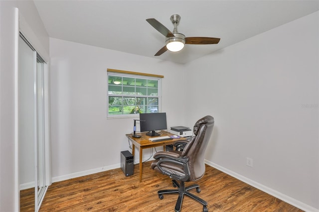 1708 Pond Lake Dr, Tampa, FL 33612 - office area featuring wood finished floors and a ceiling fan