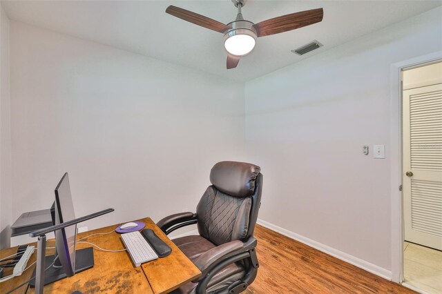 1708 Pond Lake Dr, Tampa, FL 33612 - office area with ceiling fan and wood finished floors