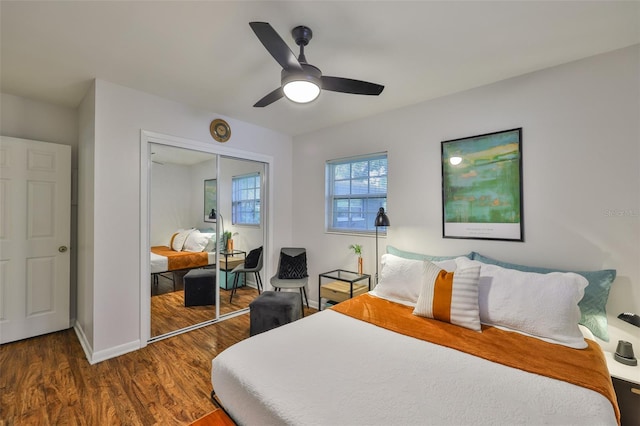1708 Pond Lake Dr, Tampa, FL 33612 - bedroom featuring wood finished floors, a closet, and a ceiling fan