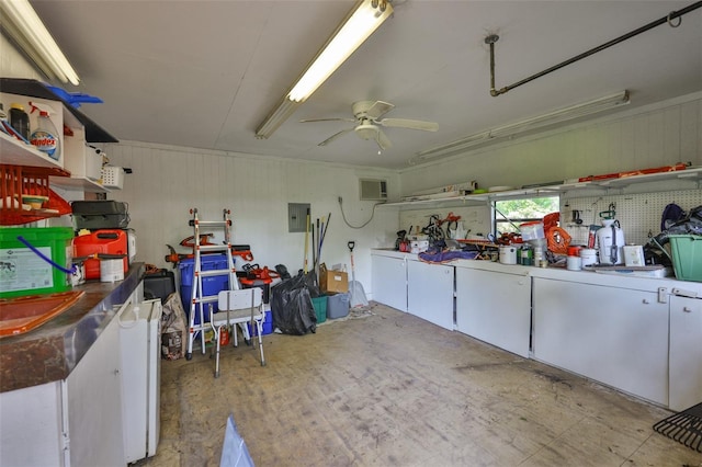 1708 Pond Lake Dr, Tampa, FL 33612 - garage with electric panel and a ceiling fan