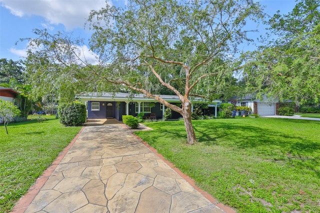 1708 Pond Lake Dr, Tampa, FL 33612 - view of front of property featuring concrete driveway, a front yard, a porch, and a carport
