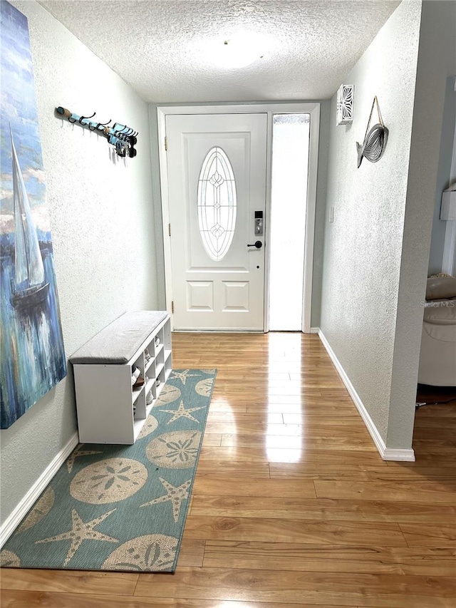 713 Rustic Oaks Dr, Palm Harbor, FL 34684 - foyer with a textured wall, wood finished floors, and a textured ceiling